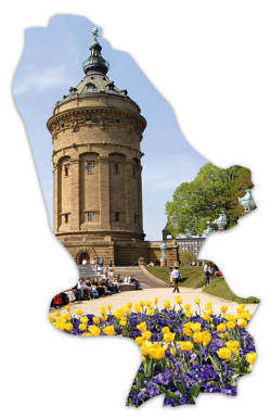Wasserturm Mannheim im Umriss von Mannheim
